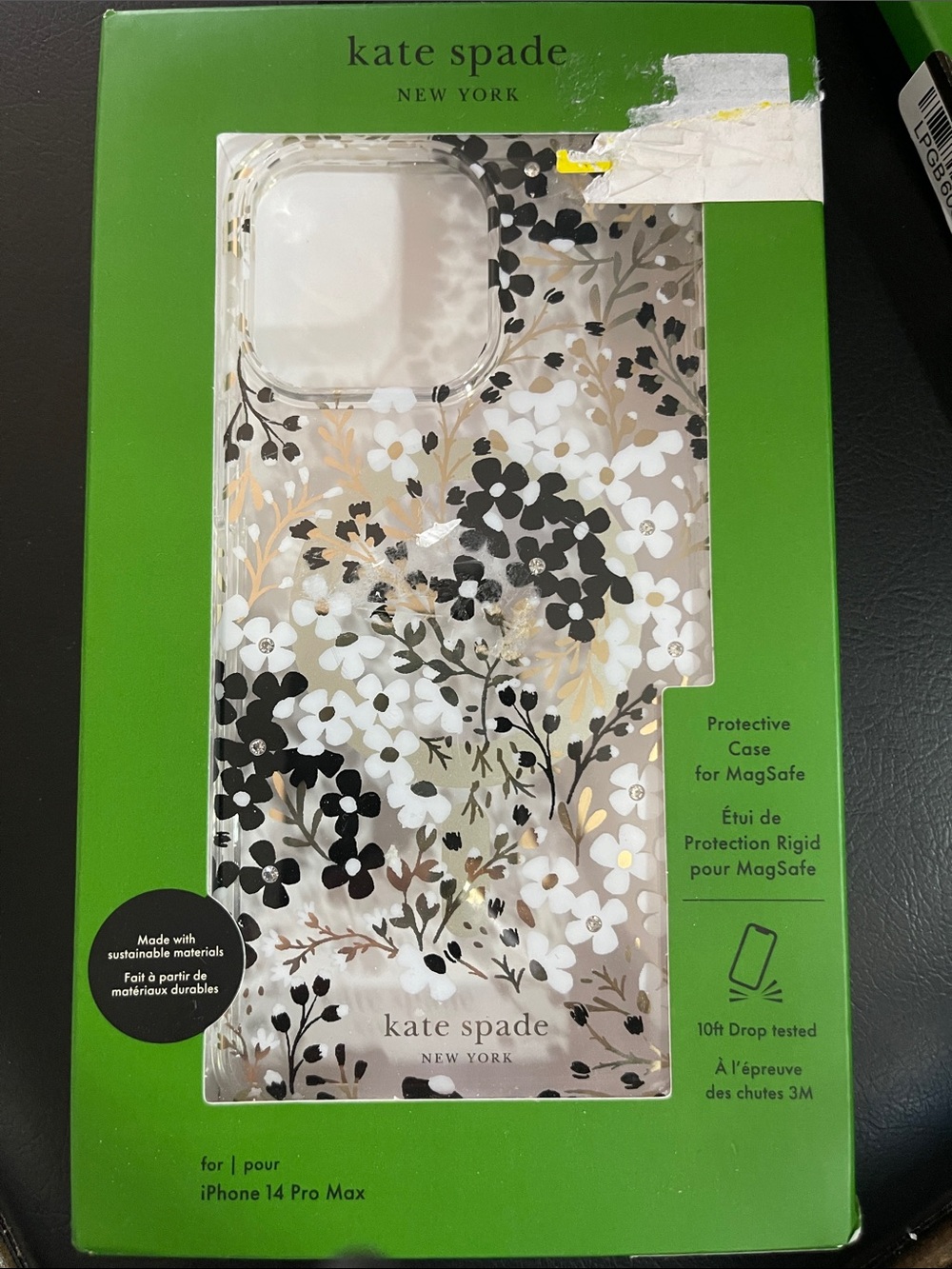 kate spade Floral MagSafe iPhone 14 Pro Max Case in Black, White & Gold